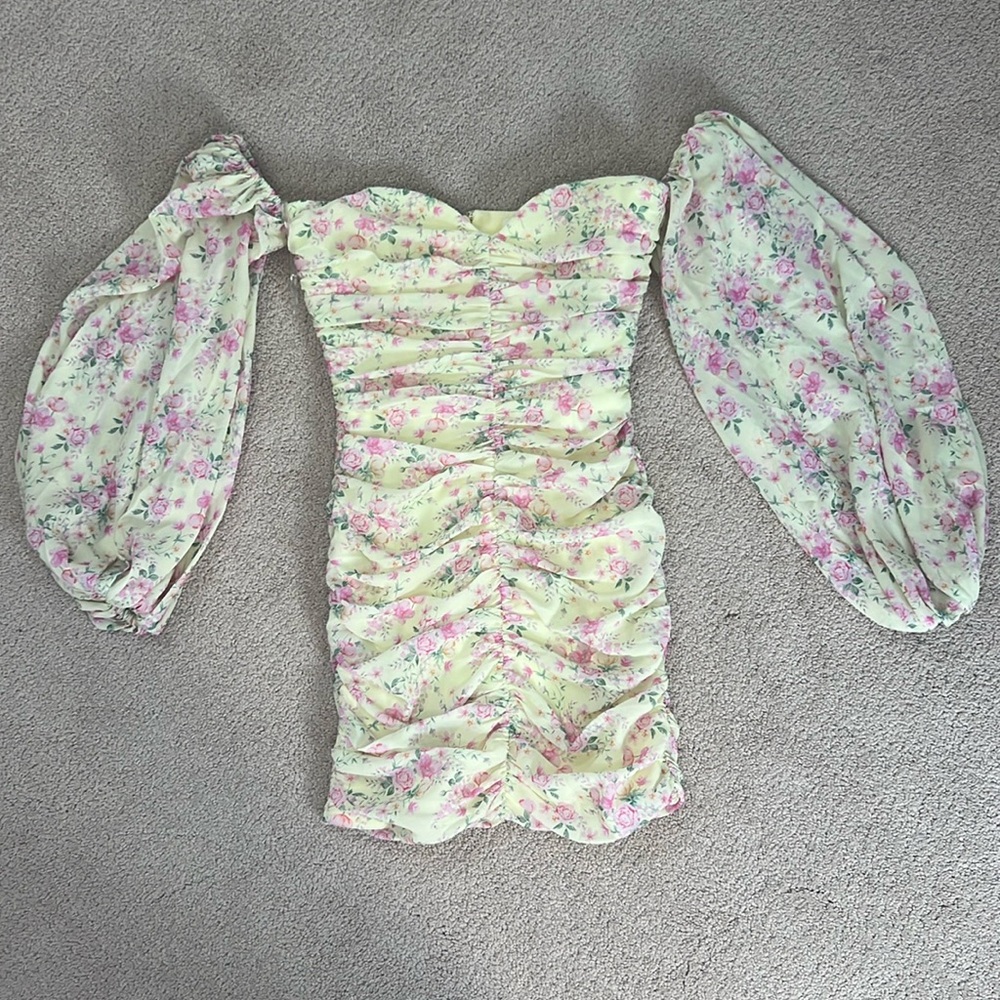 House of CB Giovanna lemon floral ruched corset dress